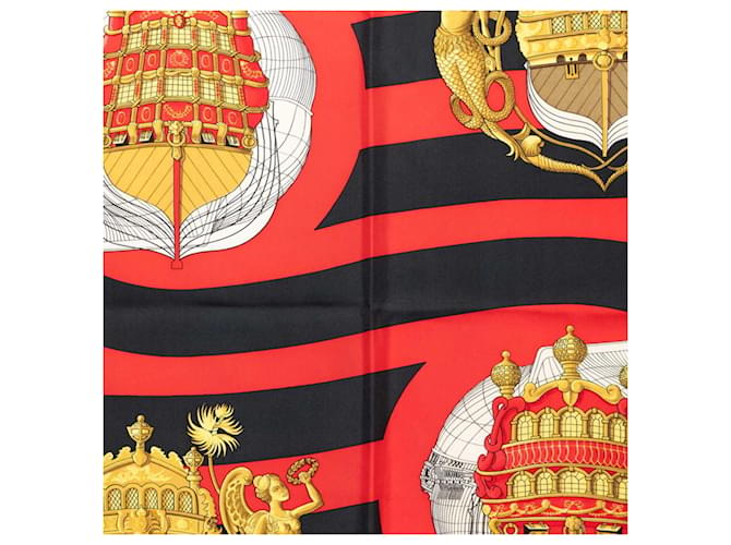 Hermès Hermes Carre 90 Chateau de Arriere Sciarpa Nero Rosso - vista 7