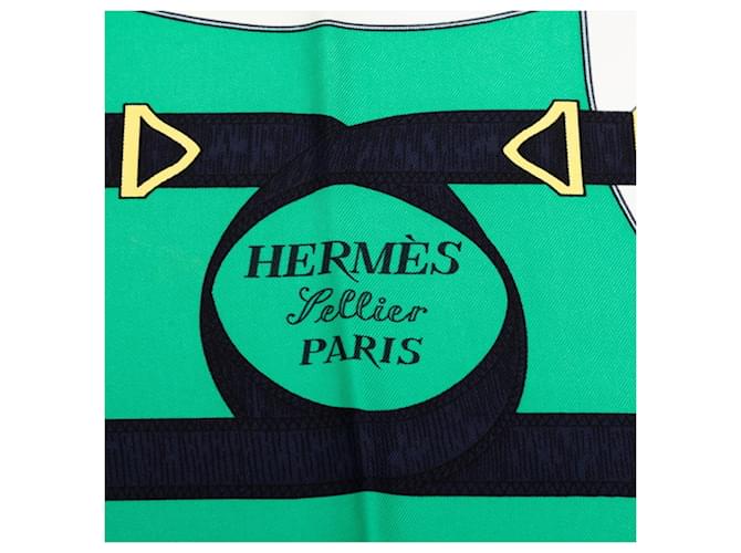 Hermès Sciarpa Hermes Carre 90 Eperon d'Or Verde Blu navy - vista 3