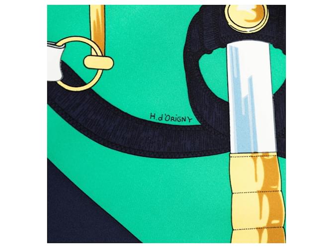 Hermès Sciarpa Hermes Carre 90 Eperon d'Or Verde Blu navy - vista 4