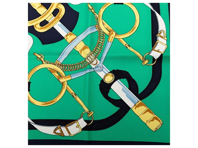 Hermès Sciarpa Hermes Carre 90 Eperon d'Or Verde Blu navy - vista 5