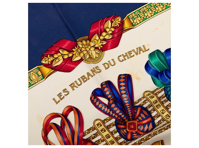 Hermès Hermes Carre 90 LES RUBANS DU CHEVAL Sciarpa Multicolore Blu navy - vista 2