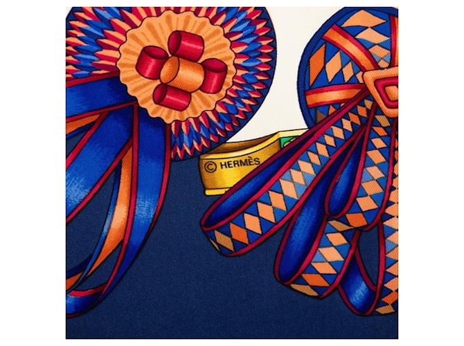 Hermès Hermes Carre 90 LES RUBANS DU CHEVAL Sciarpa Multicolore Blu navy - vista 5