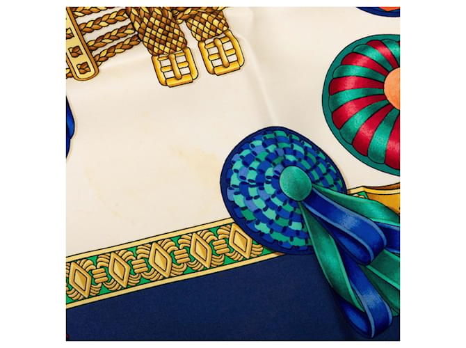 Hermès Hermes Carre 90 LES RUBANS DU CHEVAL Sciarpa Multicolore Blu navy - vista 7