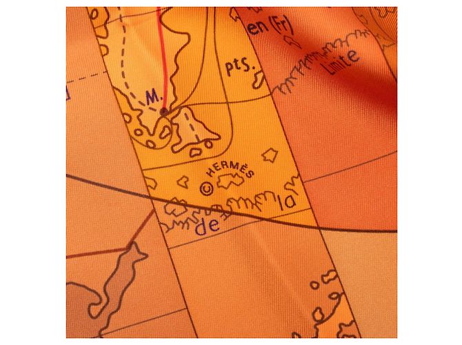 Hermès Sciarpa Hermes Carre 90 LE MONDE EST VASTE Arancione - vista 4