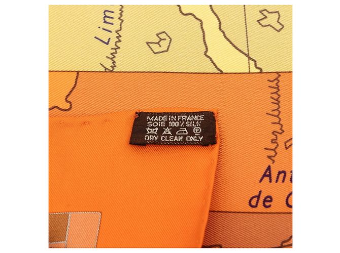 Hermès Sciarpa Hermes Carre 90 LE MONDE EST VASTE Arancione - vista 5