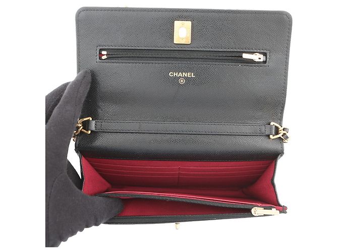 Portafoglio con catena in pelle di vitello martellata nera Chanel Nero - vista 6