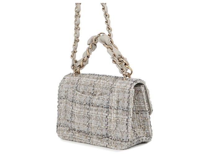 Borsa a tracolla con catena in tweed grigio Chanel Marrone - vista 2