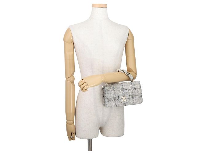 Borsa a tracolla con catena in tweed grigio Chanel Marrone - vista 4