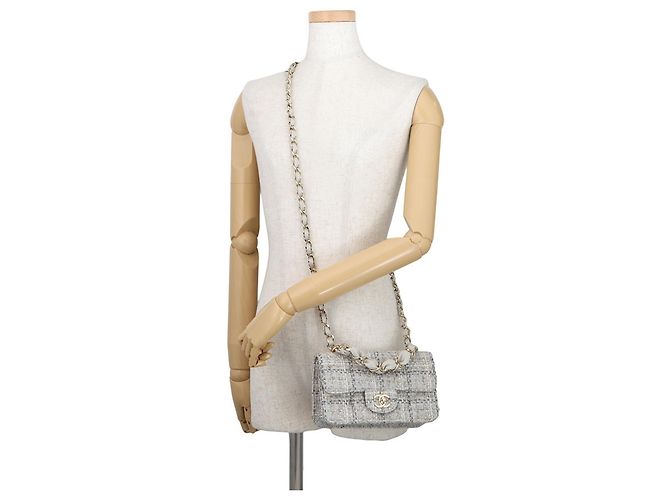 Borsa a tracolla con catena in tweed grigio Chanel Marrone - vista 5
