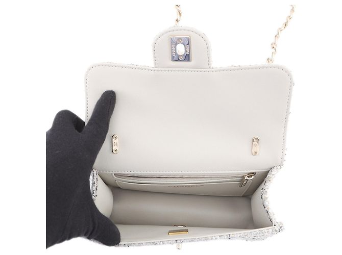 Borsa a tracolla con catena in tweed grigio Chanel Marrone - vista 6