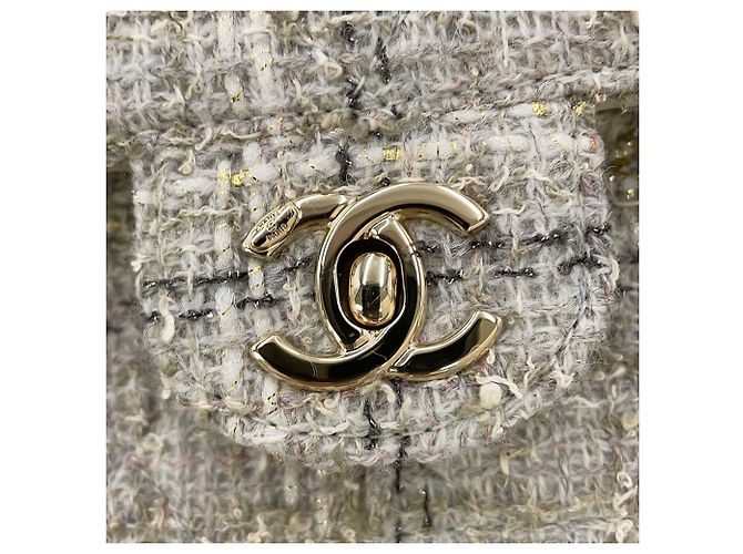 Borsa a tracolla con catena in tweed grigio Chanel Marrone - vista 8