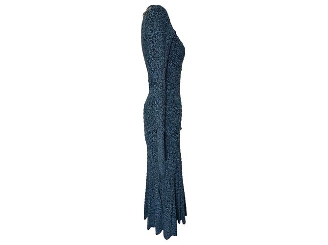 Alexander Mcqueen Strickmidi-Kleid aus blauer Wolle mit Schmuckkragen - Ansicht 2