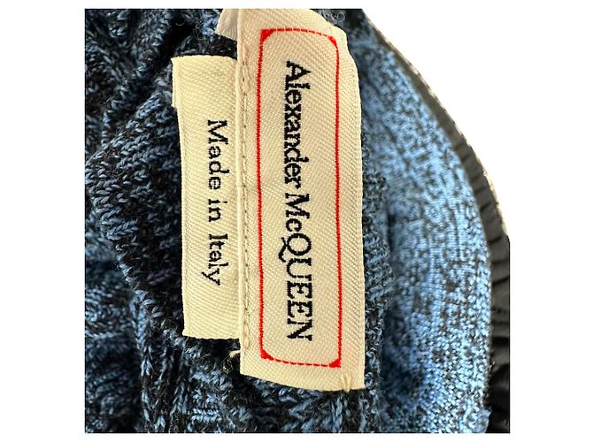 Alexander Mcqueen Strickmidi-Kleid aus blauer Wolle mit Schmuckkragen - Ansicht 4