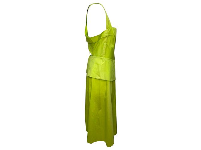 Vestido midi de cuello cuadrado Roland Mouret en algodón verde neón - vista 2