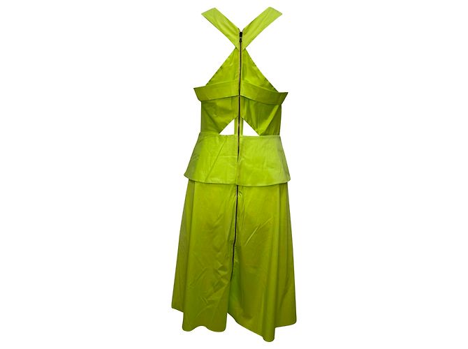 Vestido midi de cuello cuadrado Roland Mouret en algodón verde neón - vista 3