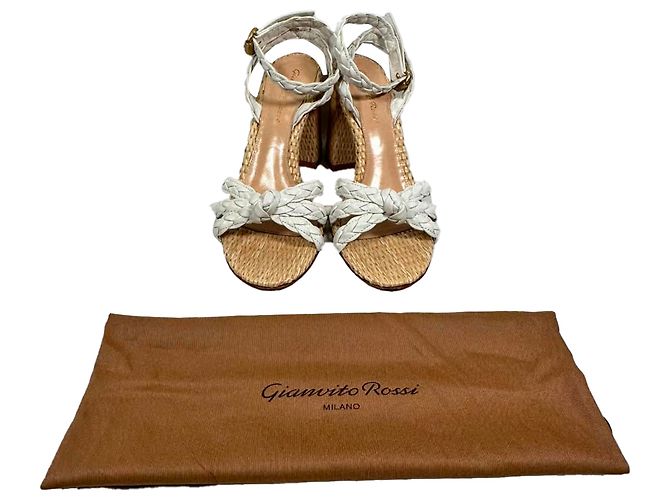 Sandali Gianvito Rossi 85 in rafia intrecciata e pelle bianca Bianco - vista 11