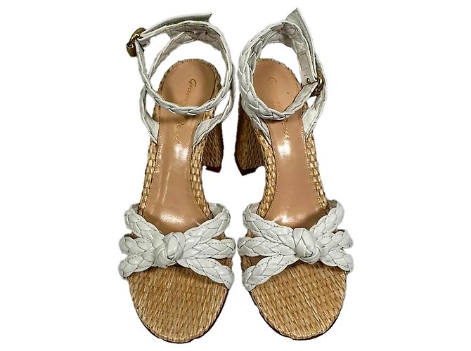Sandali Gianvito Rossi 85 in rafia intrecciata e pelle bianca Bianco - vista 3