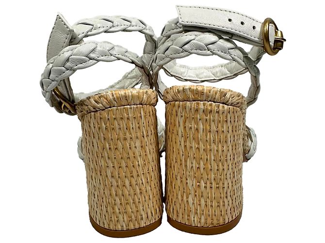Sandali Gianvito Rossi 85 in rafia intrecciata e pelle bianca Bianco - vista 4