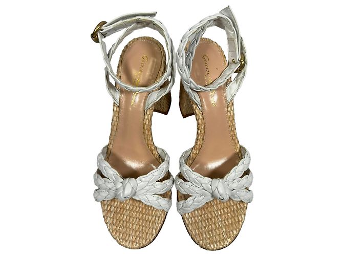 Sandali Gianvito Rossi 85 in rafia intrecciata e pelle bianca Bianco - vista 5