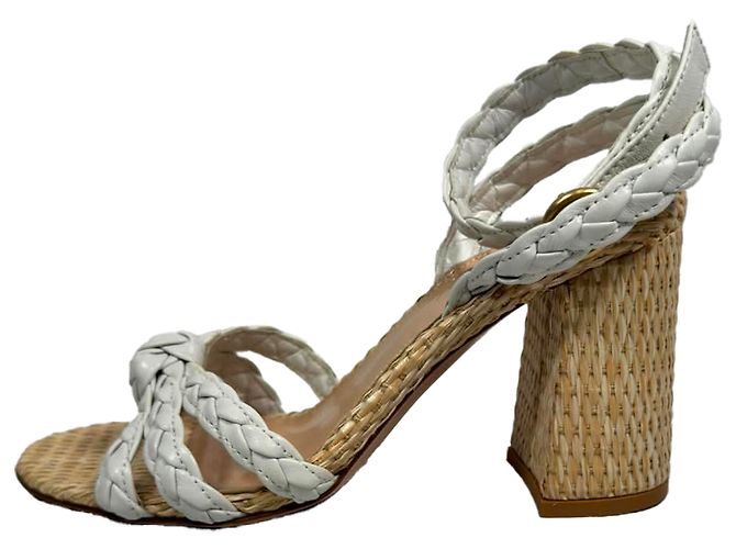 Sandali Gianvito Rossi 85 in rafia intrecciata e pelle bianca Bianco - vista 6