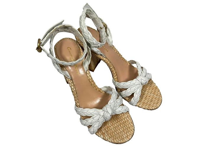 Sandali Gianvito Rossi 85 in rafia intrecciata e pelle bianca Bianco - vista 7