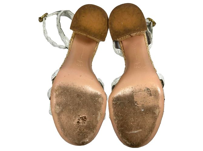 Sandali Gianvito Rossi 85 in rafia intrecciata e pelle bianca Bianco - vista 8