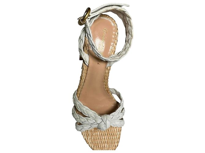 Sandali Gianvito Rossi 85 in rafia intrecciata e pelle bianca Bianco - vista 9