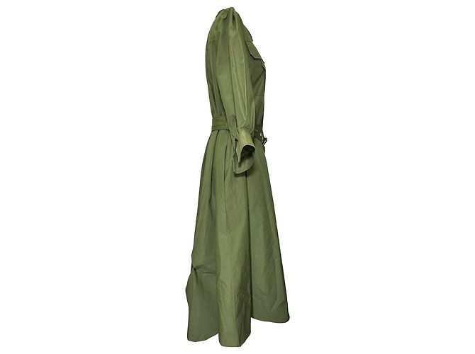 Vestido camisa midi com cinto e bolso de aba em algodão oliva Alexander Mcqueen Verde Verde oliva - vista 2