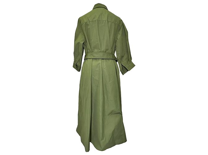 Vestido camisa midi com cinto e bolso de aba em algodão oliva Alexander Mcqueen Verde Verde oliva - vista 3