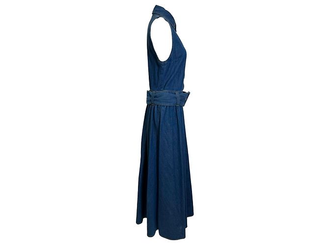 Vestido camisero sin mangas con cinturón en denim azul MSGM - Ansicht 2