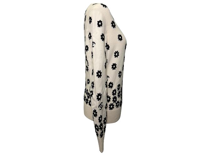 Timeless Chanel Daisy Flora Strickpullover aus Cashmere in Creme Weiß Roh - Ansicht 2