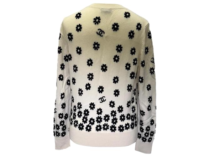 Timeless Chanel Daisy Flora Strickpullover aus Cashmere in Creme Weiß Roh - Ansicht 3