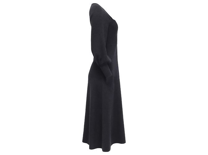 Abito midi con maniche a sbuffo e scollo a cuore in lana nera Sandro Nero - vista 3