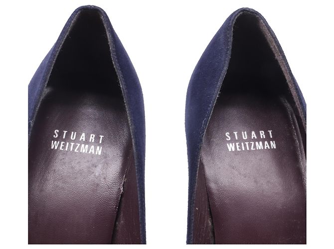 Décolleté con punta aperta Stuart Weitzman in scamosciato blu navy - vista 7