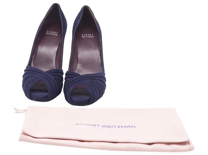Décolleté con punta aperta Stuart Weitzman in scamosciato blu navy - vista 9