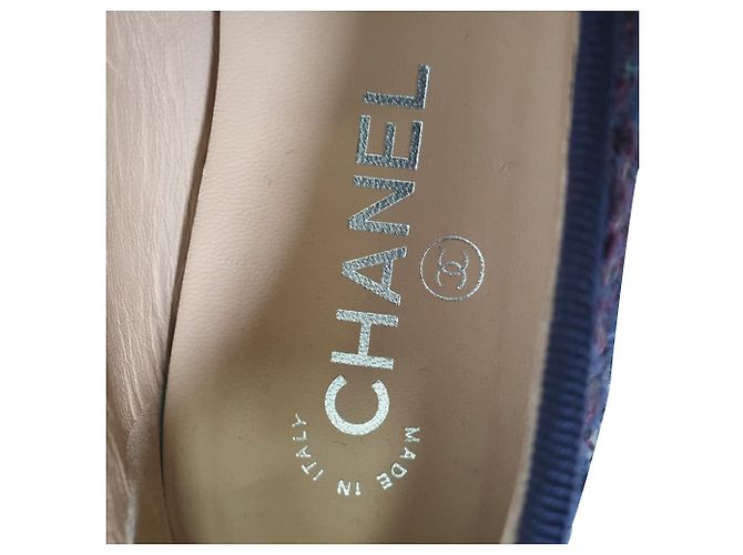 Timeless Ballerine in Tweed Chanel Interlocking CC Logo Blu Navy in Cotone - vista 11