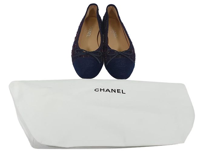 Timeless Ballerine in Tweed Chanel Interlocking CC Logo Blu Navy in Cotone - vista 13
