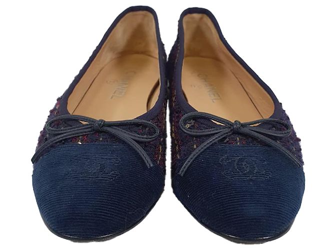 Timeless Ballerine in Tweed Chanel Interlocking CC Logo Blu Navy in Cotone - vista 2