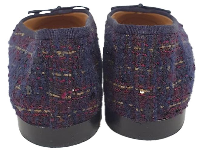Timeless Ballerine in Tweed Chanel Interlocking CC Logo Blu Navy in Cotone - vista 3