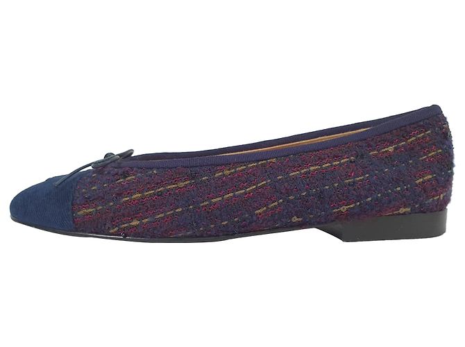 Timeless Ballerine in Tweed Chanel Interlocking CC Logo Blu Navy in Cotone - vista 4