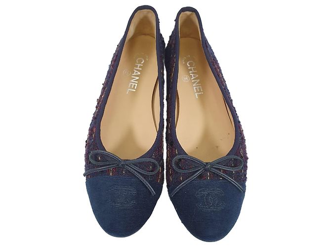 Timeless Ballerine in Tweed Chanel Interlocking CC Logo Blu Navy in Cotone - vista 5