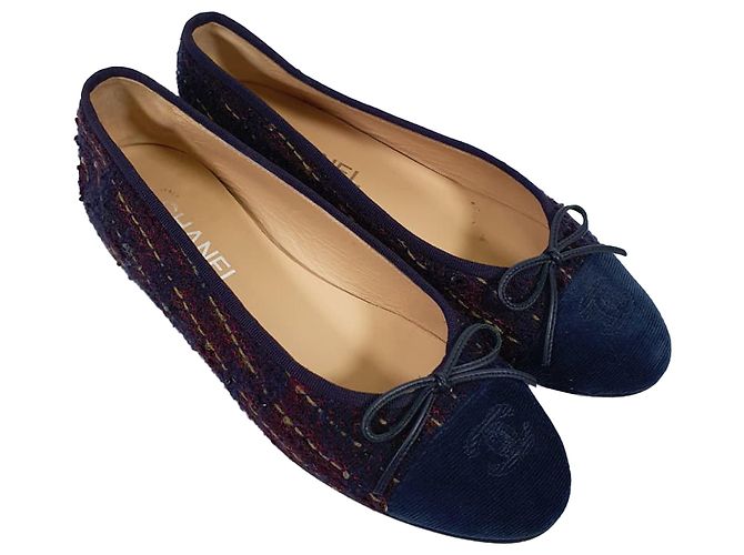 Timeless Ballerine in Tweed Chanel Interlocking CC Logo Blu Navy in Cotone - vista 6