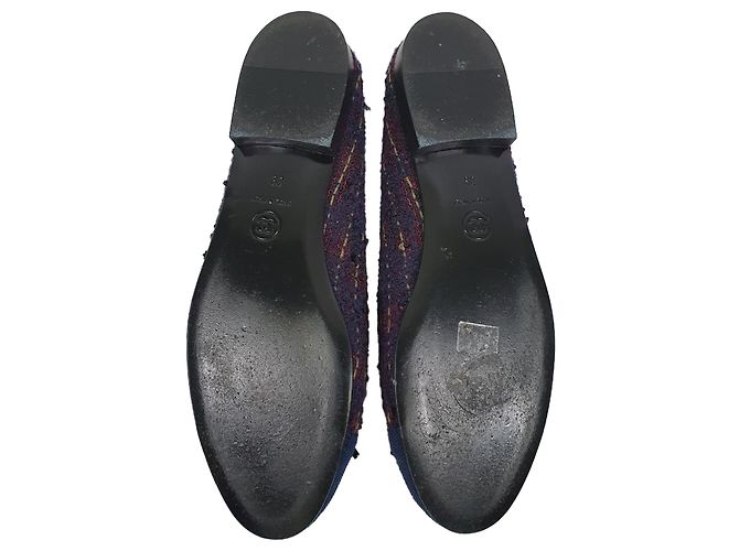 Timeless Ballerine in Tweed Chanel Interlocking CC Logo Blu Navy in Cotone - vista 7