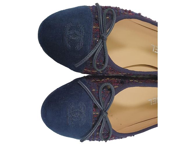 Timeless Ballerine in Tweed Chanel Interlocking CC Logo Blu Navy in Cotone - vista 9