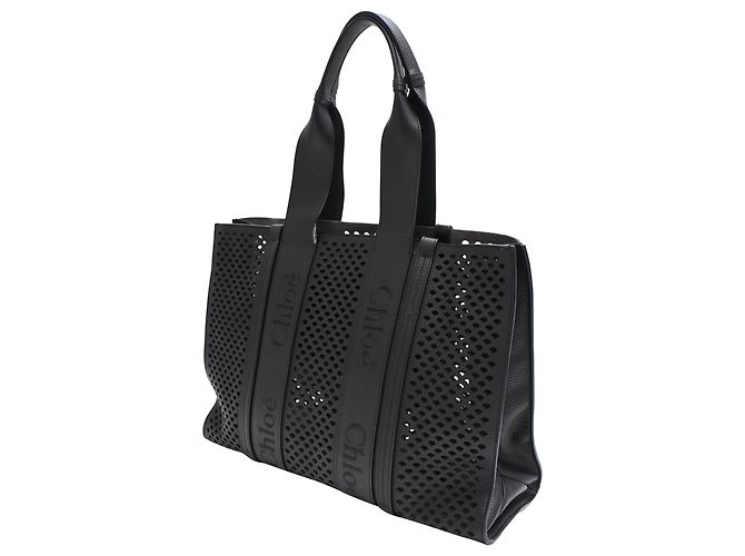 Borsa Tote Woody Large in pelle nera Chloé Nero - vue 3