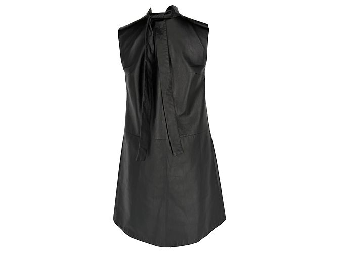 Mini vestido de botões Prada em couro preto - vista 4