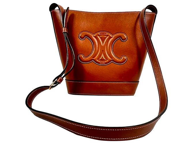 Céline Borsa a secchiello Celine Small Cuir Triomphe in pelle marrone - vista 2