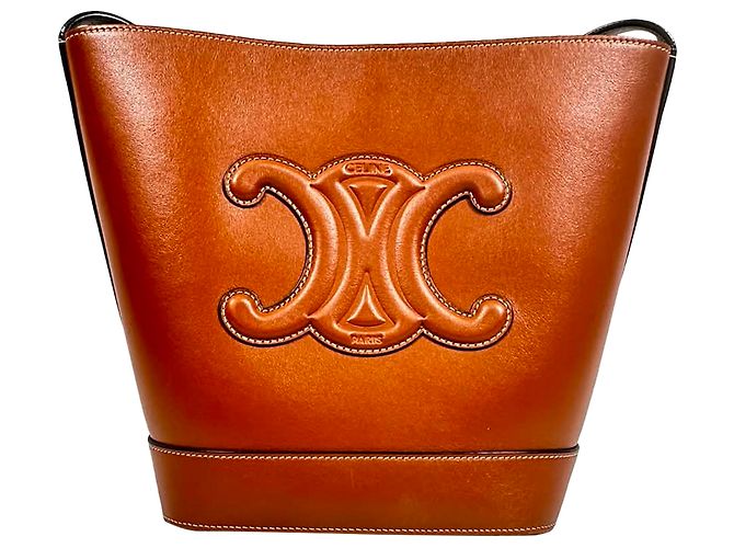 Céline Borsa a secchiello Celine Small Cuir Triomphe in pelle marrone - vista 5