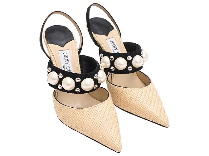 Décolleté Jimmy Choo Breslin 100 in Raffia Beige - vista 2