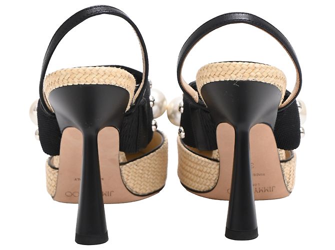 Décolleté Jimmy Choo Breslin 100 in Raffia Beige - vista 4